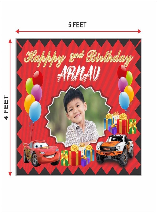 chitransh Birthday Theme Party Background Fabric Banner with Birthday boy/Girl Name, Age and Photo (5 ft Width x 4 ft Height) (Background Banner #6)- Multi Color - Image 2